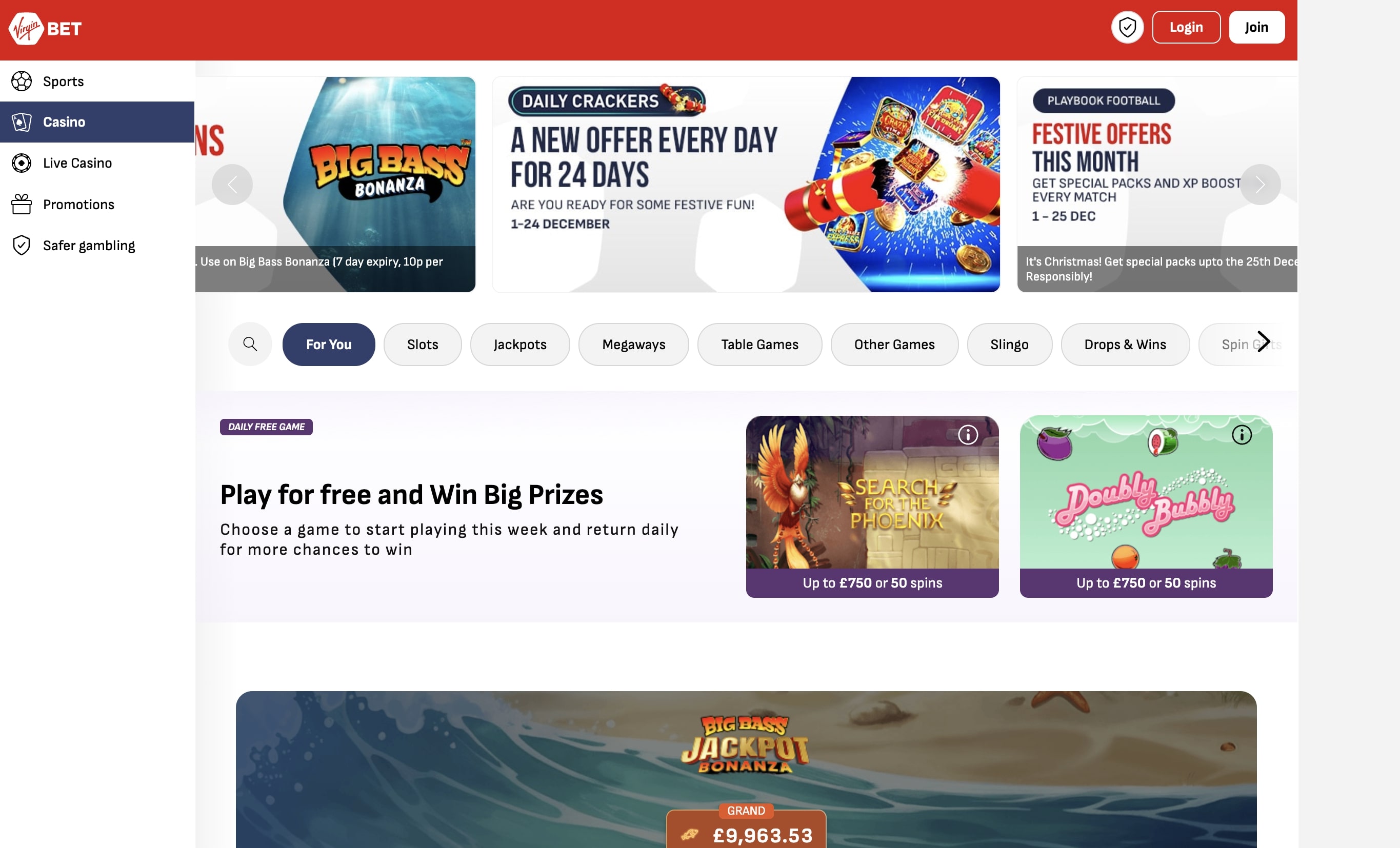 Virgin Bet screenshot 1